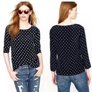J Crew Womens Nautical Anchor Blouse Size 2 Long Sleeve Buttons 100% Silk Blue